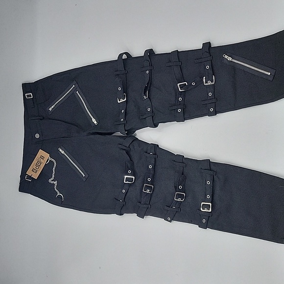 Men's Black Buckle Strap Pants - Picture 6 of 16